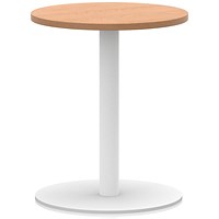 Italia Poseur Round Table, 600mm Wide, 720mm High, White Leg, Oak