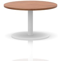 Italia Round Coffee Table, 800mm Wide, 475mm High, White Leg, Walnut