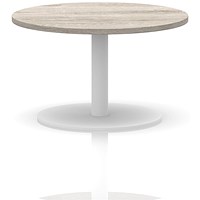 Italia Round Coffee Table, 800mm Wide, 475mm High, White Leg, Grey Oak