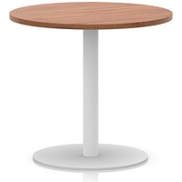 Italia Poseur Round Table, 800mm Wide, 720mm High, White Leg, Walnut