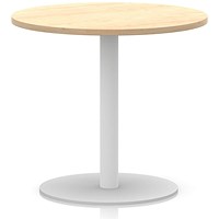 Italia Poseur Round Table, 800mm Wide, 720mm High, White Leg, Maple
