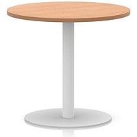 Italia Poseur Round Table, 800mm Wide, 720mm High, White Leg, Oak