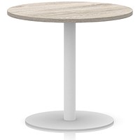 Italia Poseur Round Table, 800mm Wide, 720mm High, White Leg, Grey Oak