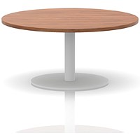 Italia Round Coffee Table, 1000mm Wide, 475mm High, White Leg, Walnut