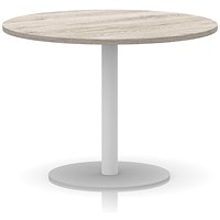 Italia Poseur Round Table, 1000mm Wide, 720mm High, White Leg, Grey Oak