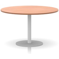Italia Poseur Round Table, 1200mm Wide, 720mm High, White Leg, Beech