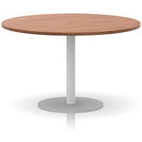 Italia Poseur Round Table, 1200mm Wide, 720mm High, White Leg, Walnut