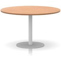 Italia Poseur Round Table, 1200mm Wide, 720mm High, White Leg, Oak