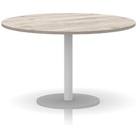 Italia Poseur Round Table, 1200mm Wide, 720mm High, White Leg, Grey Oak