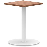 Italia Poseur Square Table, 600mm Wide, 720mm High, White Leg, Walnut