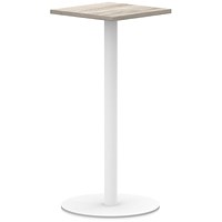 Italia Poseur Square Table, 600mm Wide, 1145mm High, White Leg, Grey Oak