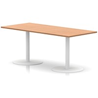 Italia Poseur Rectangular Table, 1800x800x720mm, White Leg, Oak