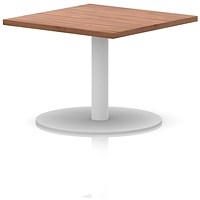 Italia Square Coffee Table, 800mm Wide, 475mm High, White Leg, Walnut