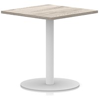 Italia Poseur Square Table, 800mm Wide, 720mm High, White Leg, Grey Oak