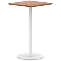 Italia Poseur Square Table, 800mm Wide, 1145mm High, White Leg, Walnut