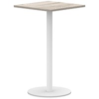 Italia Poseur Square Table, 800mm Wide, 1145mm High, White Leg, Grey Oak