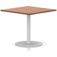 Italia Poseur Square Table, 1000mm Wide, 720mm High, White Leg, Walnut