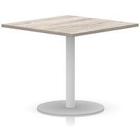 Italia Poseur Square Table, 1000mm Wide, 720mm High, White Leg, Grey Oak
