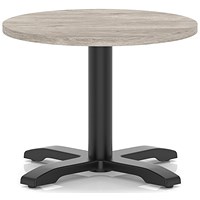 Italia 600mm Round Coffee Table Grey Oak Top 495mm High Black Leg Cross Base