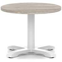 Italia 600mm Round Coffee Table Grey Oak Top 495mm High White Leg Cross Base
