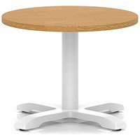 Italia 600mm Round Coffee Table Oak Top 495mm High White Leg Cross Base