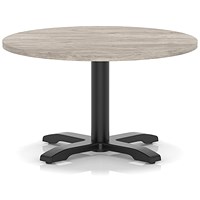 Italia 800mm Round Coffee Table Grey Oak Top 495mm High Black Leg Cross Base