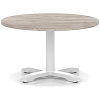 Italia 800mm Round Coffee Table Grey Oak Top 495mm High White Leg Cross Base