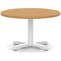 Italia 800mm Round Coffee Table Oak Top 495mm High White Leg Cross Base