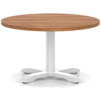 Italia 800mm Round Coffee Table Walnut Top 495mm High White Leg Cross Base