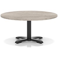 Italia 1000mm Round Coffee Table Grey Oak Top 495mm High Black Leg Cross Base