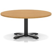 Italia 1000mm Round Coffee Table Oak Top 495mm High Black Leg Cross Base