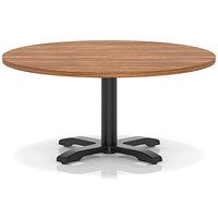 Italia 1000mm Round Coffee Table Walnut Top 495mm High Black Leg Cross Base