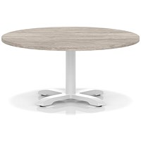 Italia 1000mm Round Coffee Table Grey Oak Top 495mm High White Leg Cross Base