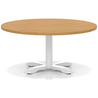 Italia 1000mm Round Coffee Table Oak Top 495mm High White Leg Cross Base