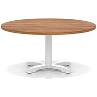 Italia 1000mm Round Coffee Table Walnut Top 495mm High White Leg Cross Base