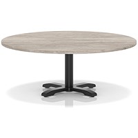 Italia 1200mm Round Coffee Table Grey Oak Top 495mm High Black Leg Cross Base