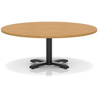 Italia 1200mm Round Coffee Table Oak Top 495mm High Black Leg Cross Base
