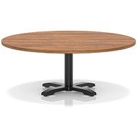 Italia 1200mm Round Coffee Table Walnut Top 495mm High Black Leg Cross Base
