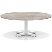 Italia 1200mm Round Coffee Table Grey Oak Top 495mm High White Leg Cross Base