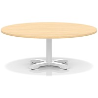 Italia 1200mm Round Coffee Table Maple Top 495mm High White Leg Cross Base