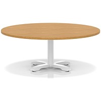 Italia 1200mm Round Coffee Table Oak Top 495mm High White Leg Cross Base