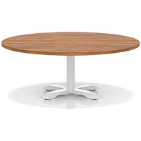 Italia 1200mm Round Coffee Table Walnut Top 495mm High White Leg Cross Base