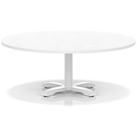 Italia 1200mm Round Coffee Table White Top 495mm High White Leg Cross Base