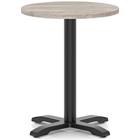 Italia 600mm Poseur Round Table Grey Oak Top 750mm High Black Leg Cross Base