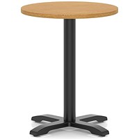 Italia 600mm Poseur Round Table Oak Top 750mm High Black Leg Cross Base