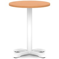 Italia 600mm Poseur Round Table Beech Top 750mm High White Leg Cross Base