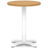 Italia 600mm Poseur Round Table Oak Top 750mm High White Leg Cross Base