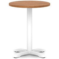 Italia 600mm Poseur Round Table Walnut Top 750mm High White Leg Cross Base