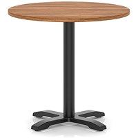 Italia 800mm Poseur Round Table Walnut Top 750mm High Black Leg Cross Base