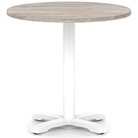 Italia 800mm Poseur Round Table Grey Oak Top 750mm High White Leg Cross Base